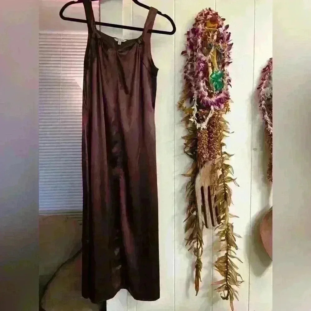 Nic + Zoe Elevated Satin Slip Midi Dress Brown Mocha NEW $168 Sexy Modern